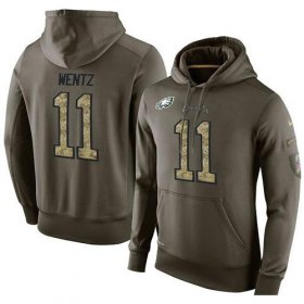 Wholesale Cheap NFL Men\'s Nike Philadelphia Eagles #11 Carson Wentz Stitched Green Olive Salute To Service KO Performance Hoodie