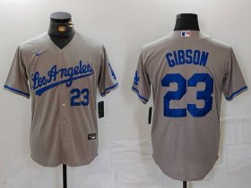 Men\'s Los Angeles Dodgers #23 Kirk Gibson Number Grey With los Cool Base Stitched Jerseys