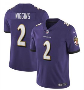 Cheap Men\'s Baltimore Ravens #2 Nate Wiggins Purple 2024 Draft Vapor Limited Football Jersey