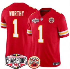 Cheap Men\'s Kansas City Chiefs #1 Xavier Worthy Red F.U.S.E. 2024 AFC West Division Champions Vapor Limited Stitched Football Jersey