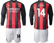 Wholesale Cheap Men 2020-2021 club AC milan home long sleeve 14 red Soccer Jerseys