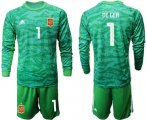 Wholesale Cheap Spain #1 De Gea Green Long Sleeves Goalkeeper Soccer Country Jersey