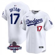 Cheap Men's Los Angeles Dodgers #17 Shohei Ohtani White 2024 World Series Champions Home Limited Stitched Baseball Jersey