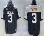 Cheap Men's Texas Longhorns #3 Quinn Ewers Black White 100TH FUSE College Stitched Jersey