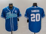 Cheap Men's Detroit Lions #20 Barry Sanders Blue With 90th Anniversary Patch Cool Base Stitched Baseball Jersey