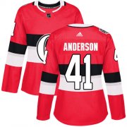 Wholesale Cheap Adidas Senators #41 Craig Anderson Red Authentic 2017 100 Classic Women's Stitched NHL Jersey