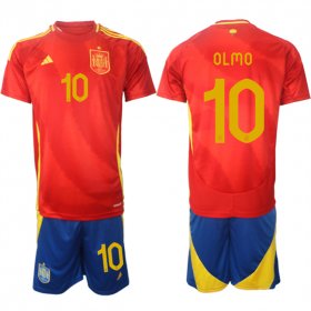 Cheap Men\'s Spain Team #10 Olmo 2024-25 Red Home Soccer Jersey Suit