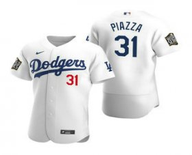 Wholesale Cheap Men\'s Los Angeles Dodgers #31 Mike Piazza White 2020 World Series Authentic Flex Nike Jersey