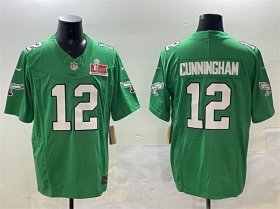 Men\'s Philadelphia Eagles #12 Randall Cunningham Green 2025 Super Bowl LIX Patch F.U.S.E. Throwback Vapor Untouchable Limited Stitched Football Jersey