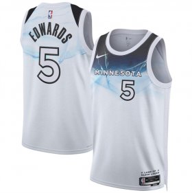 Cheap Men\'s Minnesota Timberwolves #5 Anthony Edwards White 2024-25 City Edition Stitched Jersey