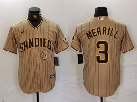 Men\'s San Diego Padres #3 Jackson Merrill Tan NEW 2023 Cool Base Stitched Jerseys