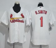 Wholesale Cheap Cardinals #1 Ozzie Smith White Women's Home Stitched MLB Jersey