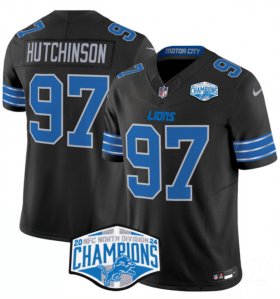 Cheap Men\'s Detroit Lions #97 Aidan Hutchinson Black 2024 NFC North Champions F.U.S.E. Vapor Limited Stitched Jersey