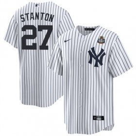 Cheap Men\'s New York Yankees #27 Giancarlo Stanton White 2024 World Series With Name Cool Base Stitched Baseball Jersey