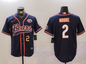 Men\'s Chicago Bears #2 DJ Moore Navy Throwback With Patch Cool Base Stitched Baseball Jerseys