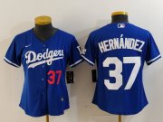 Women's Los Angeles Dodgers #37 Teoscar Hernandez Number Blue Cool Base Stitched Jersey