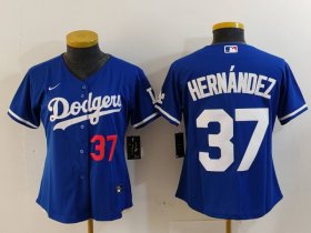 Women\'s Los Angeles Dodgers #37 Teoscar Hernandez Number Blue Cool Base Stitched Jersey