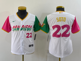 Wholesale Youth San Diego Padres #22 Juan Soto Number White 2022 City Connect Cool Base Stitched Jersey