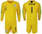 Wholesale Cheap England #1 Pickford Yellow Long Sleeves Goalkeeper Soccer Country Jersey