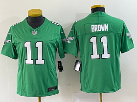 Wholesale Cheap Women\'s Philadelphia Eagles #11 A. J. Brown Green 2023 F.U.S.E. Stitched Football Jersey(Run Small)