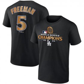 Cheap Men\'s Los Angeles Dodgers #5 Freddie Freeman Black 2024 World Series Champions Name & Number T-Shirt