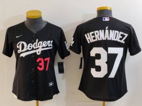 Women\'s Los Angeles Dodgers #37 Teoscar Hernandez Number Black Cool Base Stitched Jersey