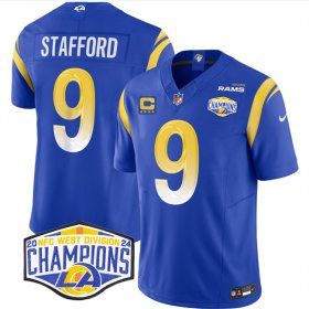 Cheap Men\'s Los Angeles Rams #9 Matthew Stafford Blue 2024 NFC West Champions With 4-Star C Patch F.U.S.E. Vapor Untouchable Stitched Football Jersey