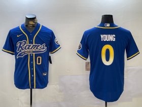 Cheap Men\'s Los Angeles Rams #0 Byron Young Royal Cool Base Stitched Baseball Jersey