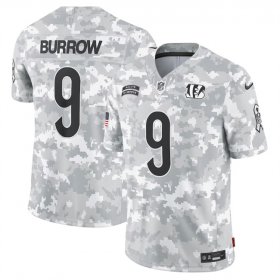 Men\'s Cincinnati Bengals #9 Joe Burrow 2024 Arctic Camo Salute To Service Limited Stitched Football Jersey