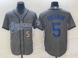 Wholesale Cheap Men's Los Angeles Dodgers #5 Freddie Freeman Number Grey Gridiron Cool Base Stitched Baseball Jersey