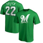 Wholesale Cheap Milwaukee Brewers #22 Christian Yelich Majestic St. Patrick's Day Stack Player Name & Number T-Shirt Kelly Green