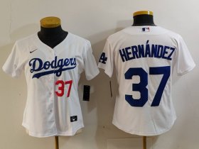 Women\'s Los Angeles Dodgers #37 Teoscar Hernandez Number White Cool Base Stitched Jersey