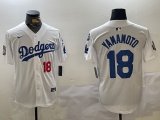 Cheap Men's Los Angeles Dodgers #18 Yoshinobu Yamamoto White 2024 World Series With Fernando Memorial Patch Home Limited Stitched Baseball Jerseys