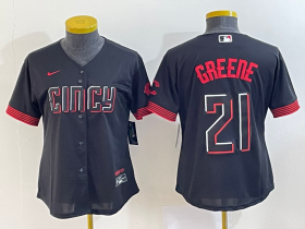 Wholesale Cheap Women\'s Cincinnati Reds #21 Hunter Greene Black 2023 City Connect Cool Base Stitched Jersey1