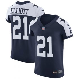 Wholesale Cheap Nike Cowboys #21 Ezekiel Elliott Navy Blue Thanksgiving Men\'s Stitched NFL Vapor Untouchable Throwback Elite Jersey