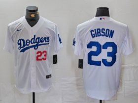 Men\'s Los Angeles Dodgers #23 Kirk Gibson Number White Cool Base Stitched Jersey