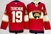 Cheap Men's Florida Panthers #19 Matthew Tkachuk Red 2024-25 Home With A Patch Stitched Hockey Jersey