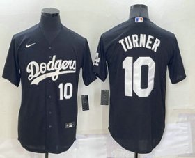 Wholesale Cheap Men\'s Los Angeles Dodgers #10 Justin Turner Number Black Turn Back The Clock Stitched Cool Base Jersey