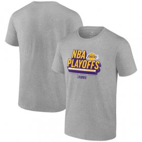 Cheap Men\'s Los Angeles Lakers Heather Gray 2024 Playoffs Defensive Stance T-Shirt