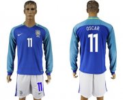 Wholesale Cheap Brazil #11 Oscar Away Long Sleeves Soccer Country Jersey