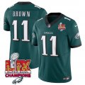 Cheap Men's Philadelphia Eagles #11 A.J. Brown Green 2025 Eagles Logo Super Bowl LIX Patch New F.U.S.E. Vapor Untouchable Limited Football Stitched Jersey