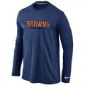 Wholesale Cheap Nike Cleveland Browns Authentic Font Long Sleeve T-Shirt Dark Blue