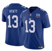 Cheap Men's New York Giants #13 Jalin Hyatt Blue 2024 F.U.S.E. 100TH Season Patch Vapor Untouchable Limited Stitched Jersey