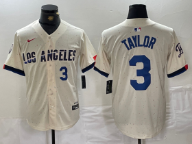 Wholesale Cheap Men\'s Los Angeles Dodgers #3 Chris Taylor Number Cream 2024 City Connect Limited Stitched Jerseys