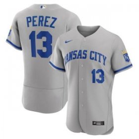 Wholesale Cheap Men\'s Kansas City Royals #13 Salvador Perez Grey Flex Base Stitched Jersey