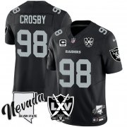 Men's Las Vegas Raiders #98 Maxx Crosby Black 2024 F.U.S.E With Nevada Silver Stat Patch And 65th Anniversary Patch 3-Star C Patch Stitched Football Jersey