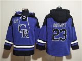 Wholesale Cheap Men's Colorado Rockies #23 Kris Bryant Purple Ageless Must-Have Lace-Up Pullover Hoodie