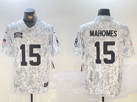 Men\'s Kansas City Chiefs #15 Patrick Mahomes Arctic Camo 2024 FUSE Salute to Service Limited Stitched Jersey