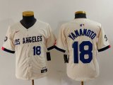 Cheap Youth Los Angeles Dodgers #18 Yoshinobu Yamamoto Number Cream 2024 City Connect Limited Stitched Jerseys