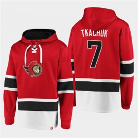 Wholesale Cheap Men\'s Ottawa Senators #7 Brady Tkachuk Red Ageless Must-Have Lace-Up Pullover Hoodie